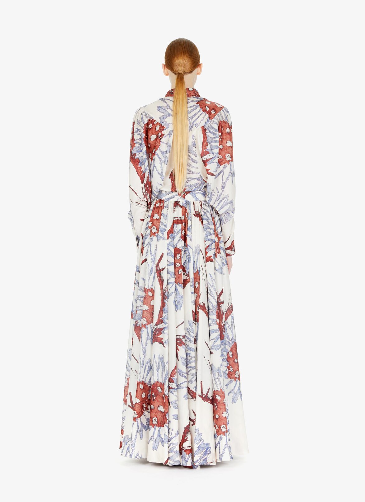 Wide printed habotai silk skirt  ALAÏA WHITE/GRAY BLUE WIDE PRINTED HABOTAI SILK SKIRT